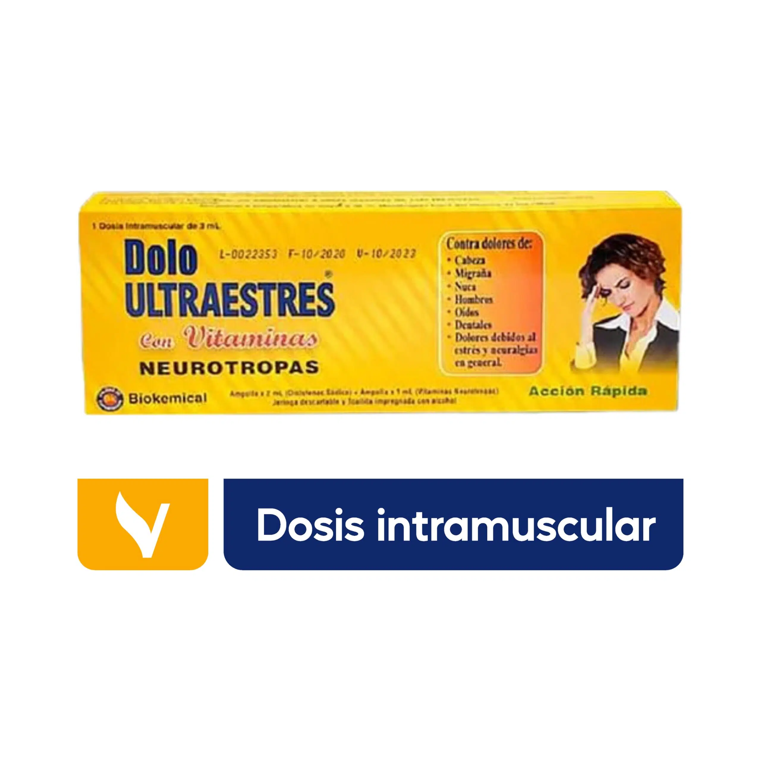 DOLO ULTRAESTRES - VITAMINAS EN EL SALVADOR - VIÑETAS DOLO ULTRAESTRES INYECCION - Paquete de 3 cajitas - Imagen 2